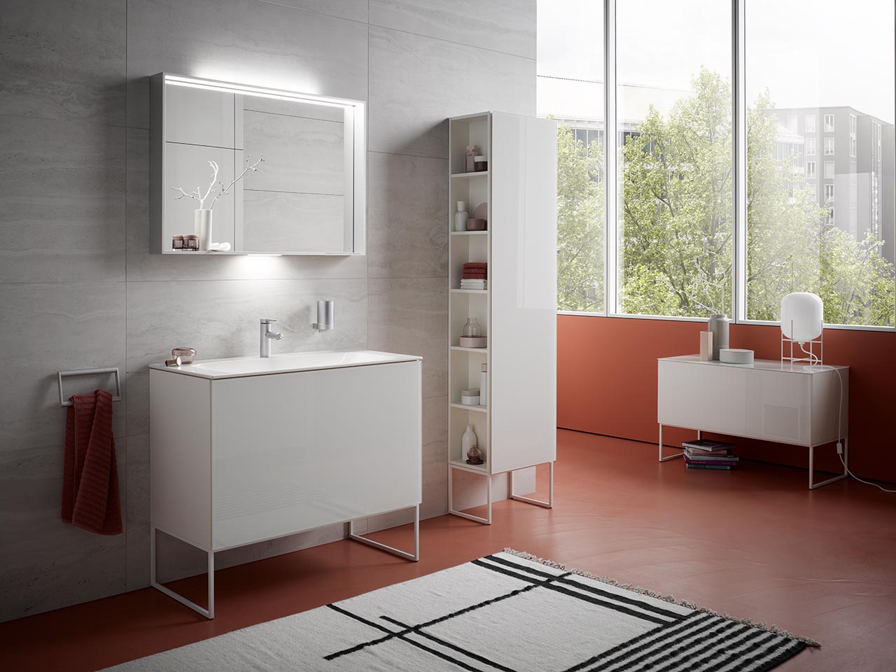 X-Line Badmöbel in Weiß mit Plan Accessoires in Aluminium